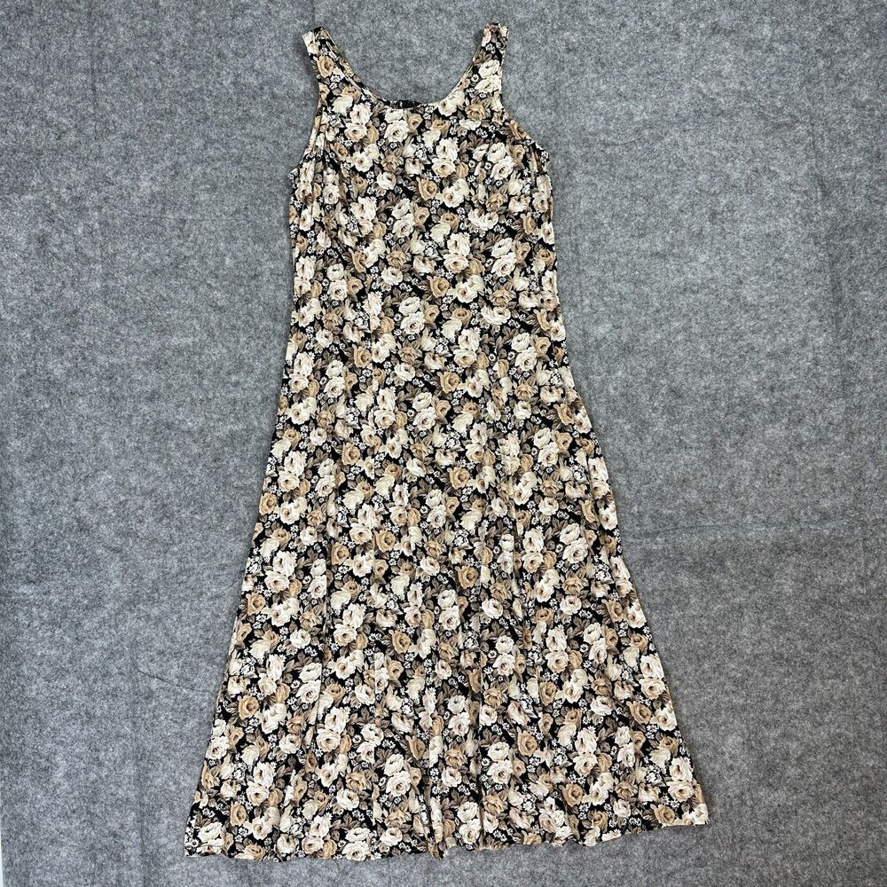 Vintage Molly Malloy Women's Size 8 Floral Maxi Dress Tank Sleeveless Black Beig